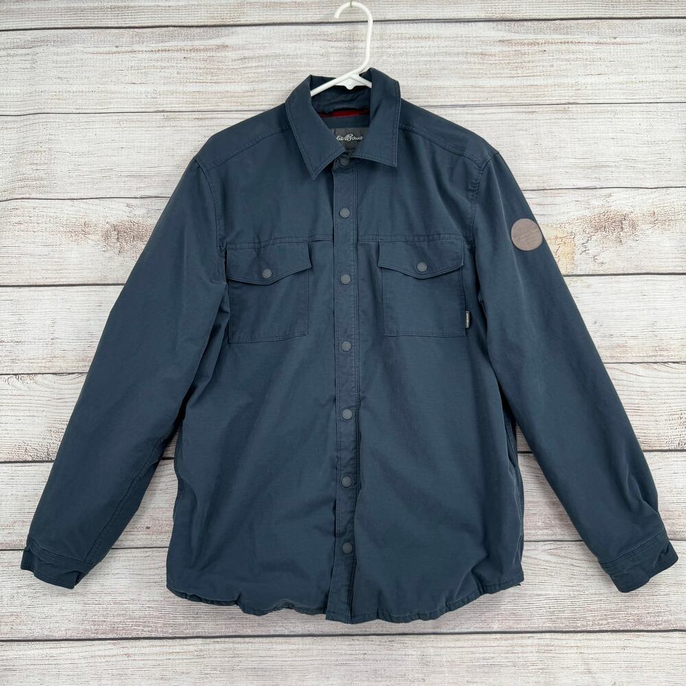 Eddie Bauer Flannel Lined Snap Down Jacket Mens Medium Navy Blue